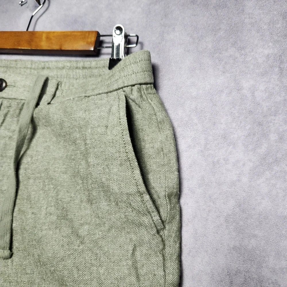 Banana Republic Mens 32x27 Athletic Linen Pants Olive Green Drawstring Casual